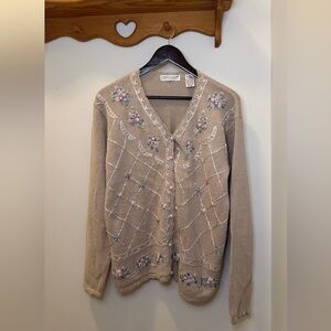 Carolyn Taylor Floral Embroidered Cardigan - Beige